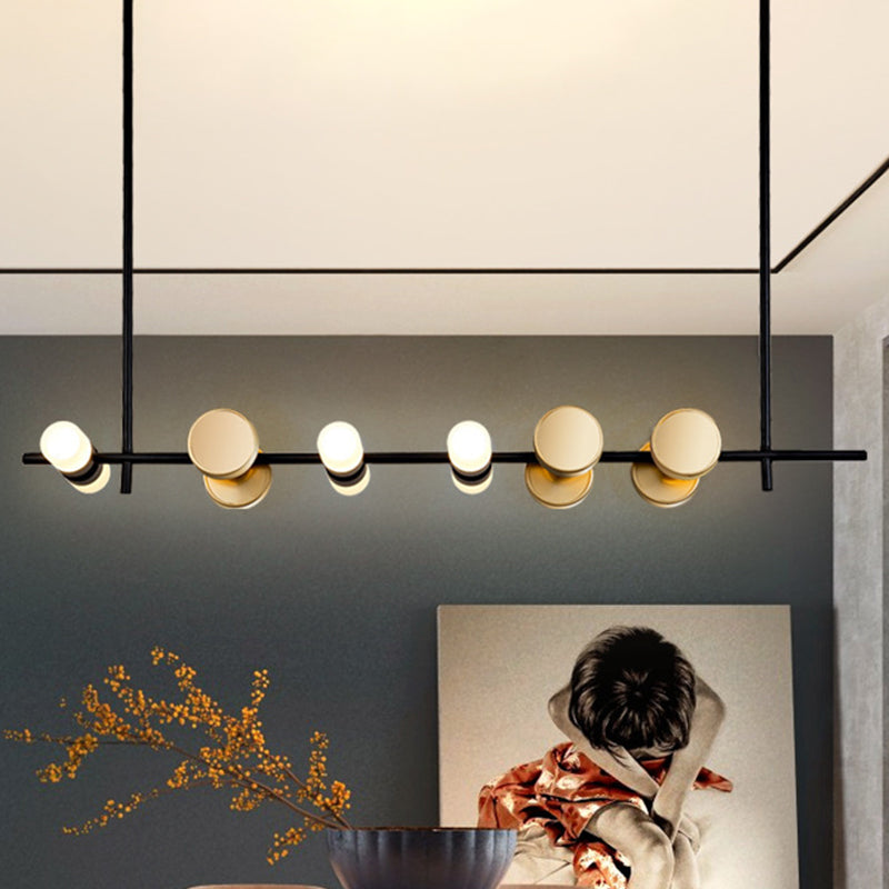 Contemporary Black Iron Pendant Chandelier with 6 Lights for Linear Kitchen Ceiling