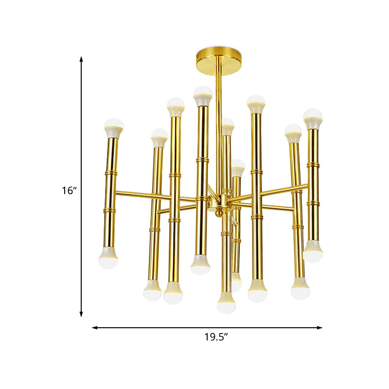 Sleek Tube Chandelier Gold Pendant Light - Modern Metallic 18-Bulb Ceiling Fixture for Living Room