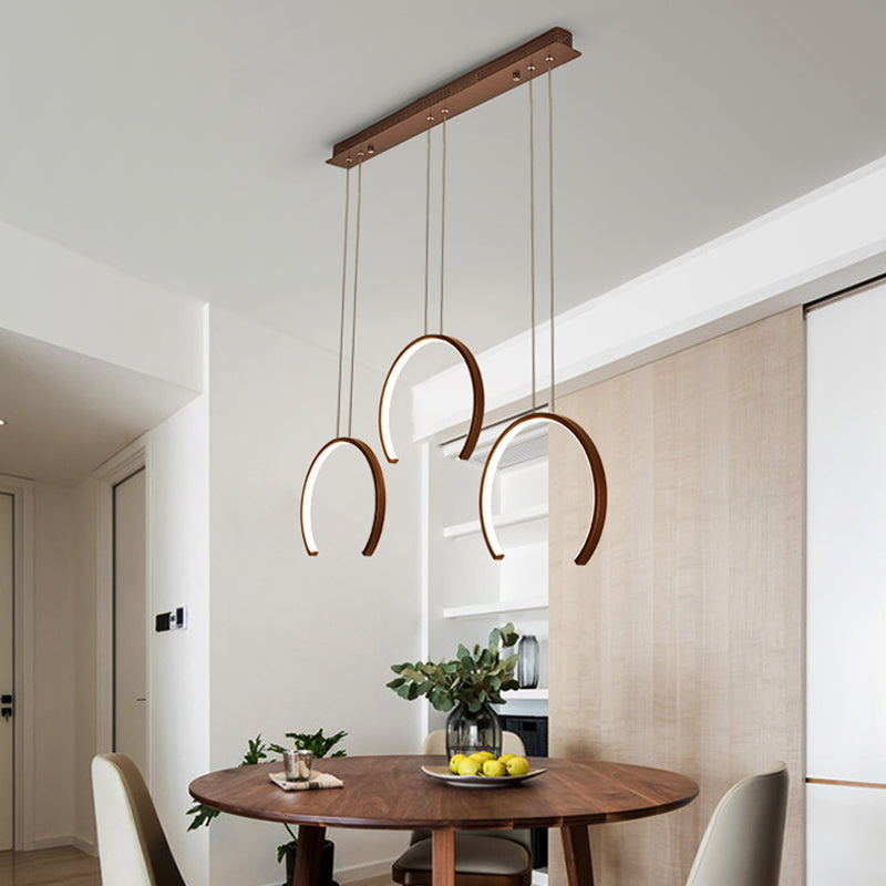 Simple Style Acrylic C-Shape Pendant Light In White/Coffee Led For Dining Room Ceiling