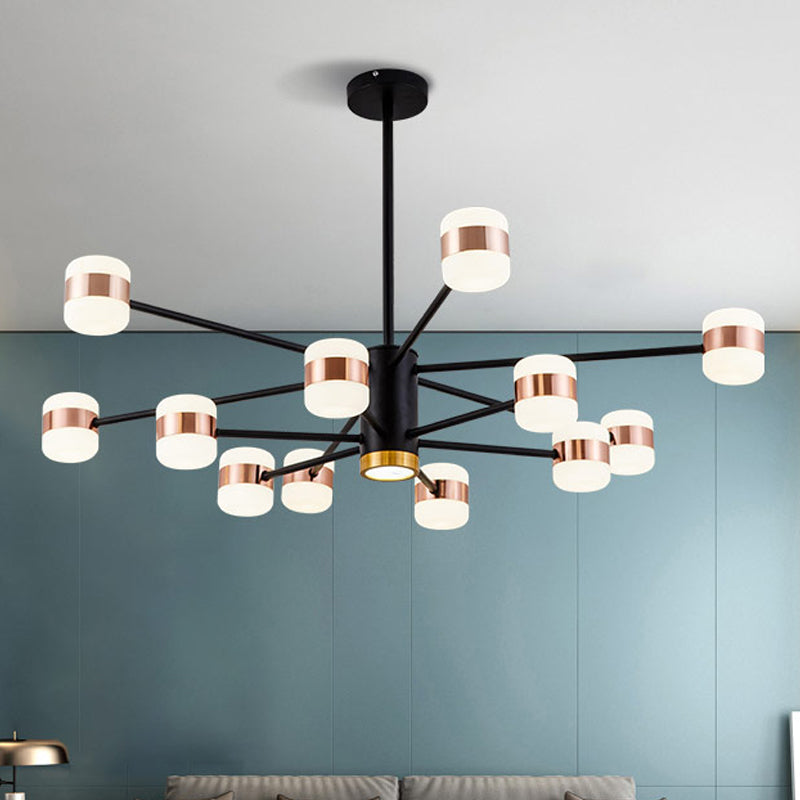 Modern 12-Light Black Iron Chandelier Pendant with Oval Acrylic Shade