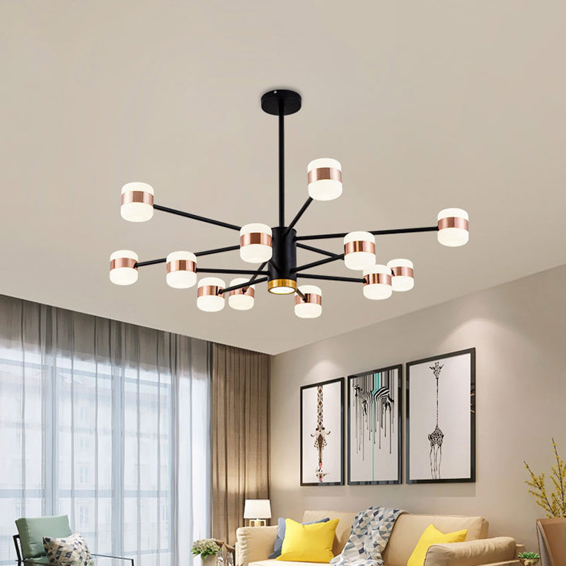 Modern 12-Light Black Iron Chandelier Pendant with Oval Acrylic Shade