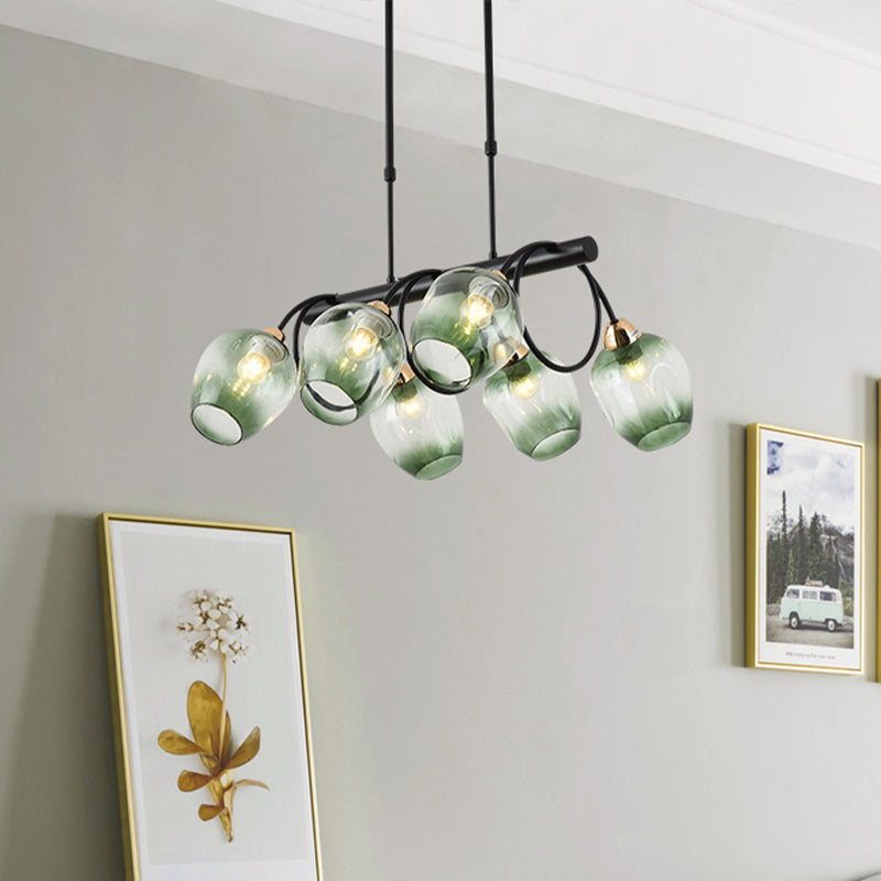 Contemporary Blue Glass Bud Pendant Chandelier with Gradual Dimpled Design