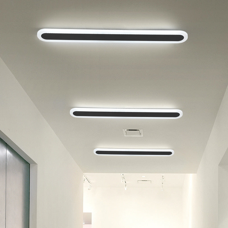 Plafonnier LED noir minimaliste - Forme oblongue large - Plusieurs options de taille - Lampe de plafond pour couloir - Lumière blanche
