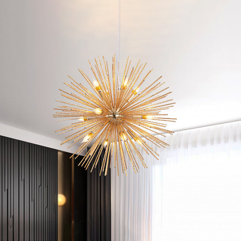 Gold Modern Sea Urchin Hanging Lamp - 12-Light Aluminum Chandelier for Restaurants
