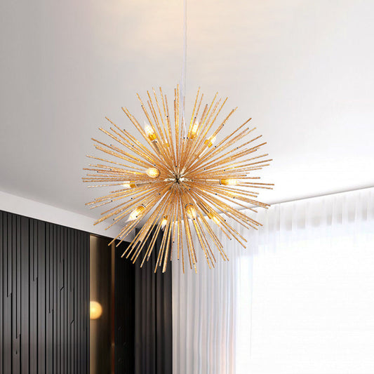 Gold Modern Sea Urchin Hanging Lamp - 12-Light Aluminum Chandelier for Restaurants
