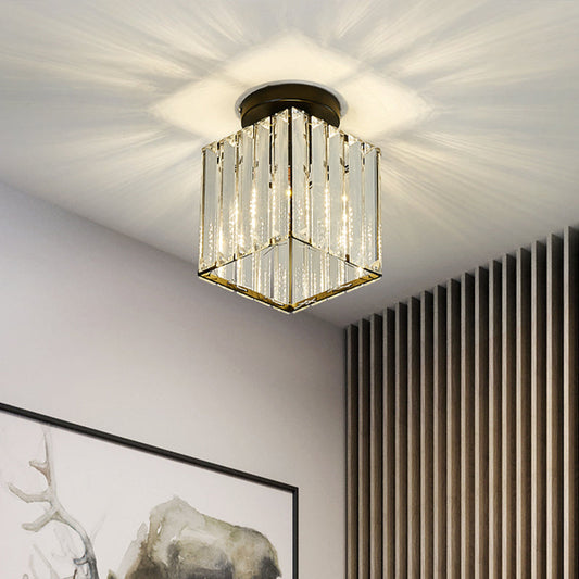 Modern Black Cube Flushmount Lighting with Clear Glass for Hallway - 1 Bulb Flush Mount Fixture
