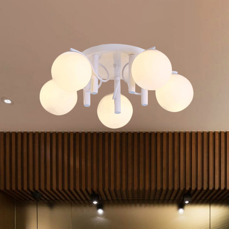 Modern 5 Bulb Cream Glass Flushmount Ceiling Light - White/Black Global Semi Flush