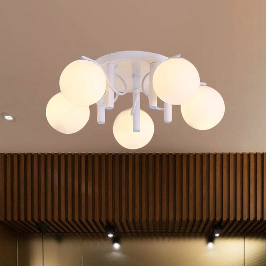 Modern 5 Bulb Cream Glass Flushmount Ceiling Light - White/Black Global Semi Flush