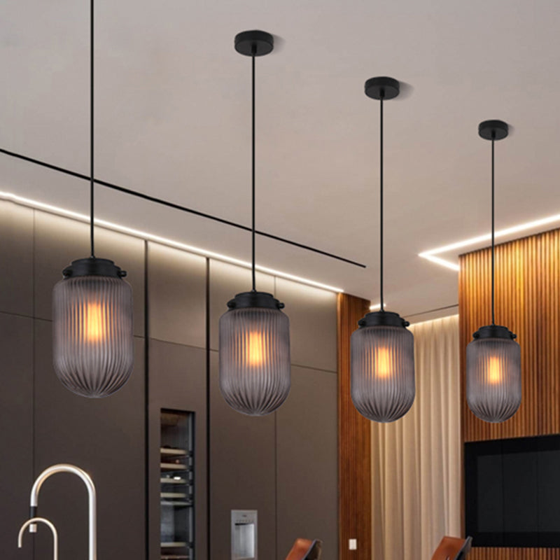 Smoke Gray/White Prismatic Glass Pendant Light For Kitchen Island