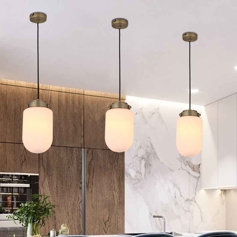 Modern Capsule Pendant Light in Smoke Gray/White with Prismatic Glass - Perfect for Kitchen Island