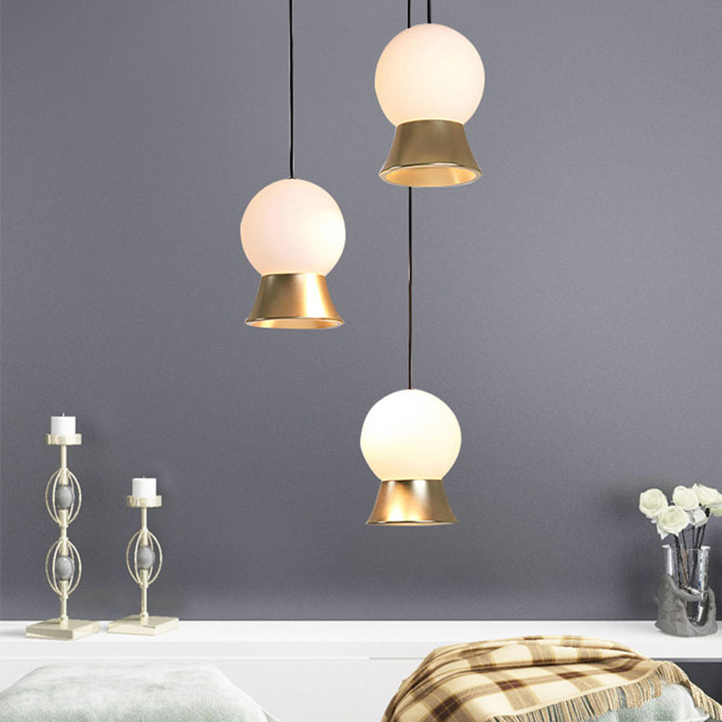 Postmodern White Glass Globe Pendant Light with Gold/Black Metal Shade