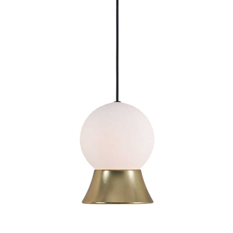 Postmodern White Glass Globe Pendant Light with Gold/Black Metal Shade