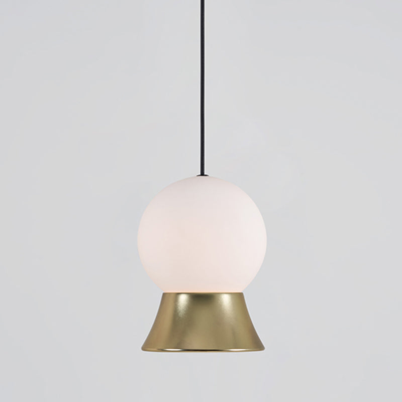 Postmodern White Glass Globe Pendant Light with Gold/Black Metal Shade