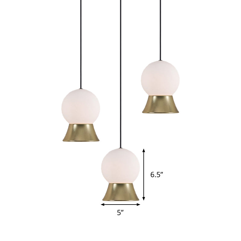 Postmodern White Glass Globe Pendant Light with Gold/Black Metal Shade