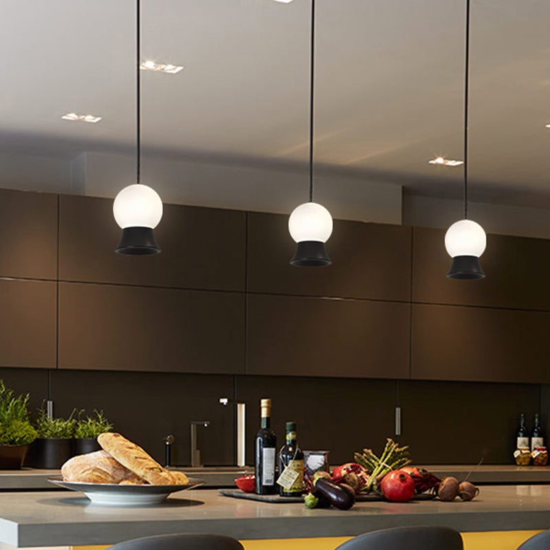 Postmodern White Glass Globe Pendant Light with Gold/Black Metal Shade
