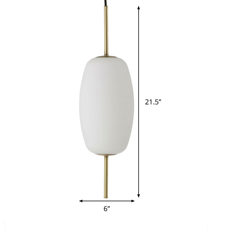 Modern White Glass Oval Pendant Light for Dining Room - 6"/8"/8.5" Wide, Hanging Ceiling Fixture with 1 Light