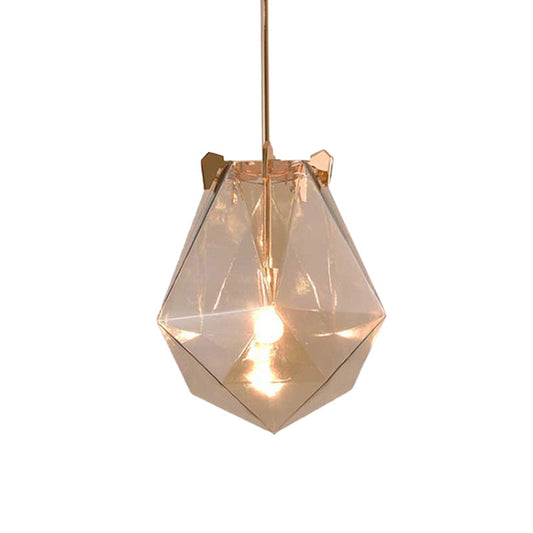 Modern 1 Light Bedroom Pendant Lamp - Smoke Gray/Cognac Geometric Glass Shade 10/14 Wide