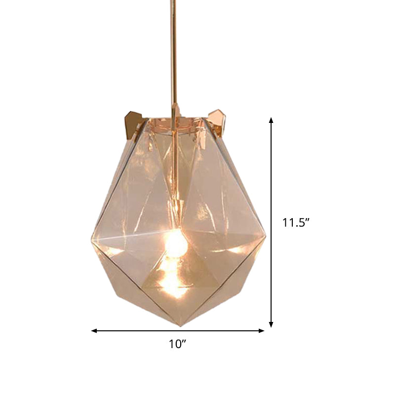 Modern Smoke Gray/Cognac Pendant Lamp with Geometric Glass Shade for Bedroom, 10"/14" Wide