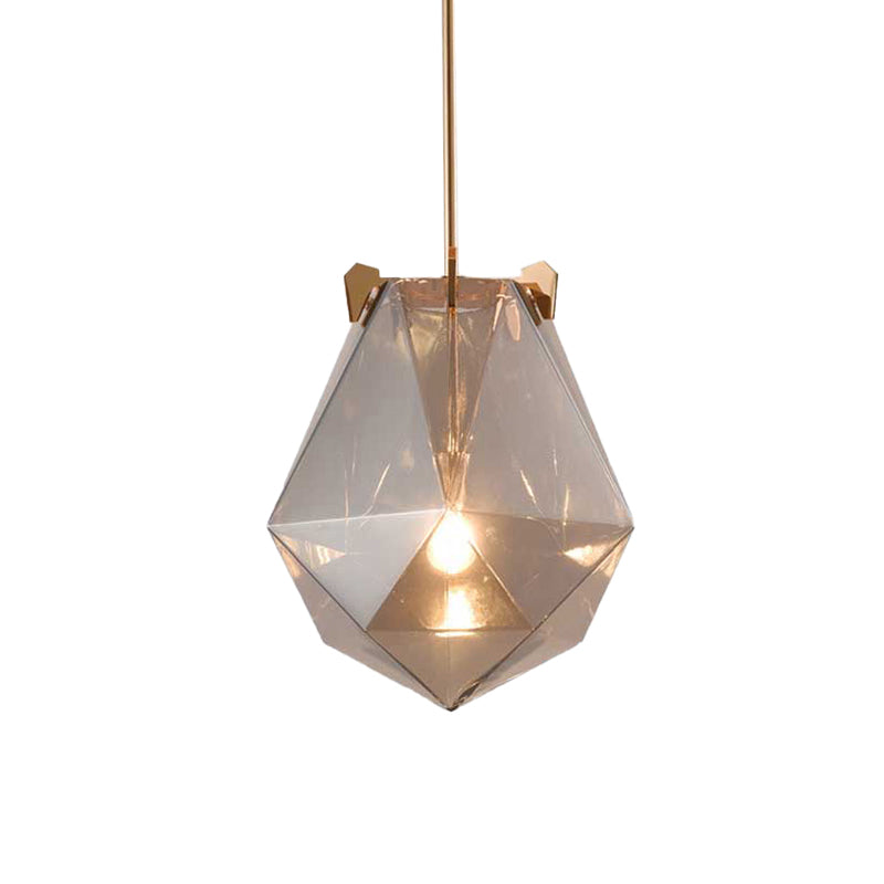 Modern Smoke Gray/Cognac Pendant Lamp with Geometric Glass Shade for Bedroom, 10"/14" Wide