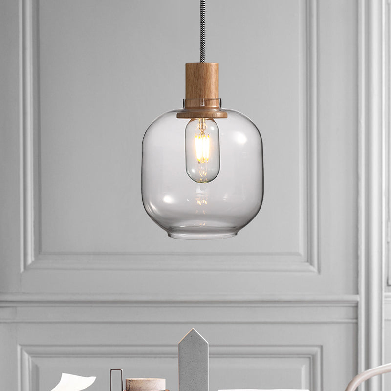 Nordic Clear Glass Jar Hanging Light Fixture for Bedroom - 1 Light Kit - 5"/6" Wide