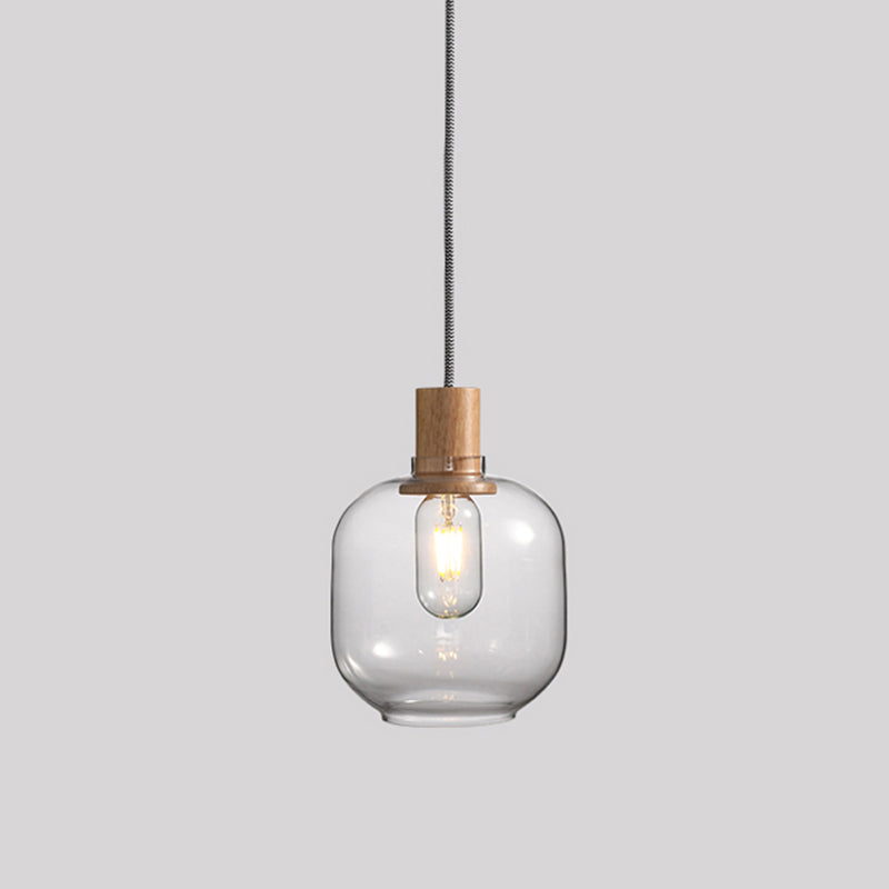 Nordic Clear Glass Jar Hanging Light Fixture for Bedroom - 1 Light Kit - 5"/6" Wide