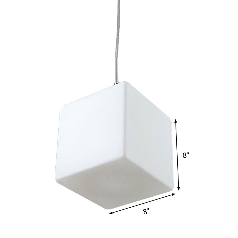 Minimalist Hanging Glass Pendant Light - White Cubic Design, 5"/6"/8" Width
