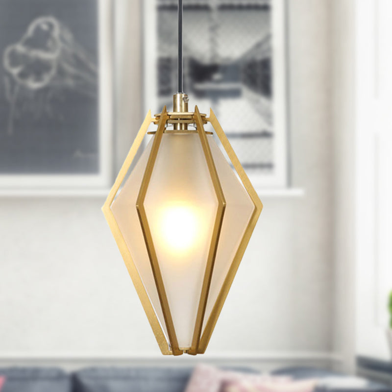 Modern Diamond Office Pendant Light, Green/White Glass, 5"/6.5"/10" Wide, 1-Light, Hanging Ceiling Fixture