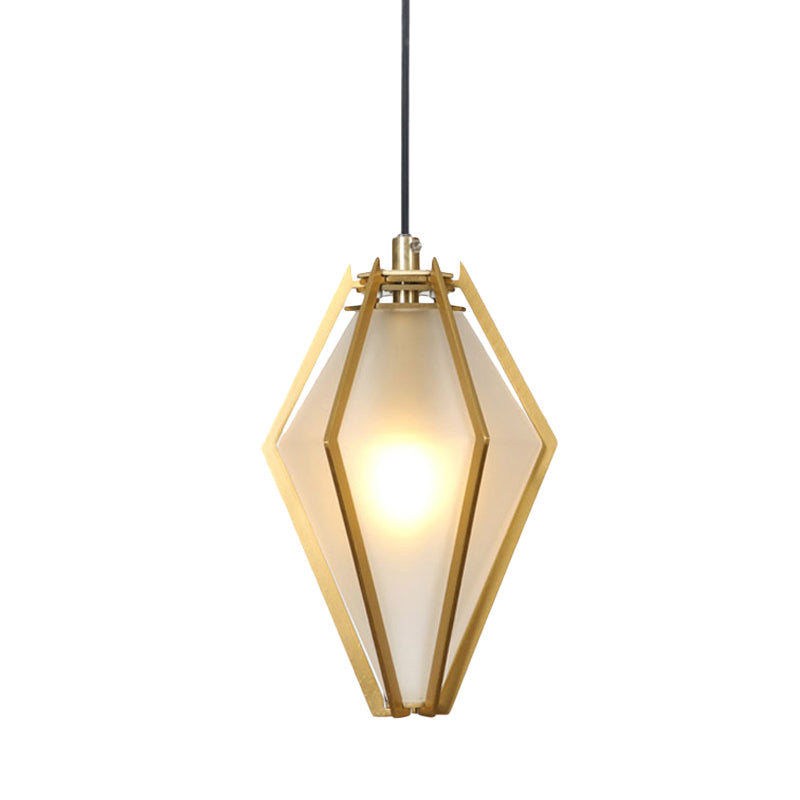 Modern Diamond Office Pendant Light, Green/White Glass, 5"/6.5"/10" Wide, 1-Light, Hanging Ceiling Fixture