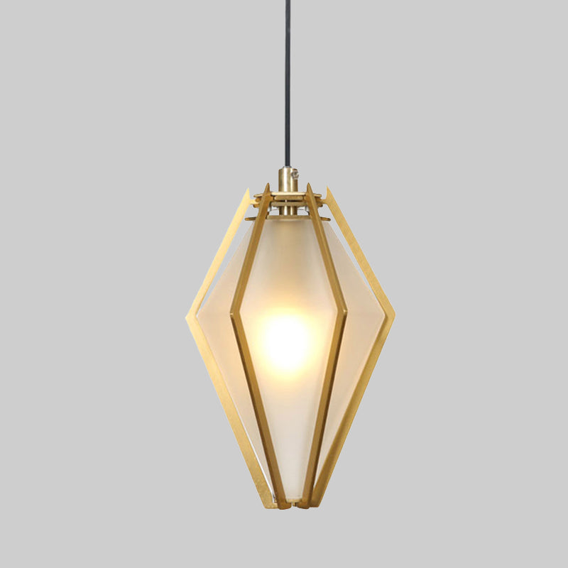 Modern Diamond Office Pendant Light, Green/White Glass, 5"/6.5"/10" Wide, 1-Light, Hanging Ceiling Fixture
