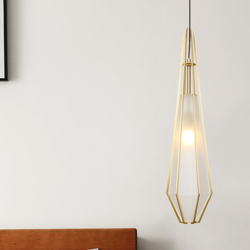 Modern Diamond Office Pendant Light, Green/White Glass, 5"/6.5"/10" Wide, 1-Light, Hanging Ceiling Fixture
