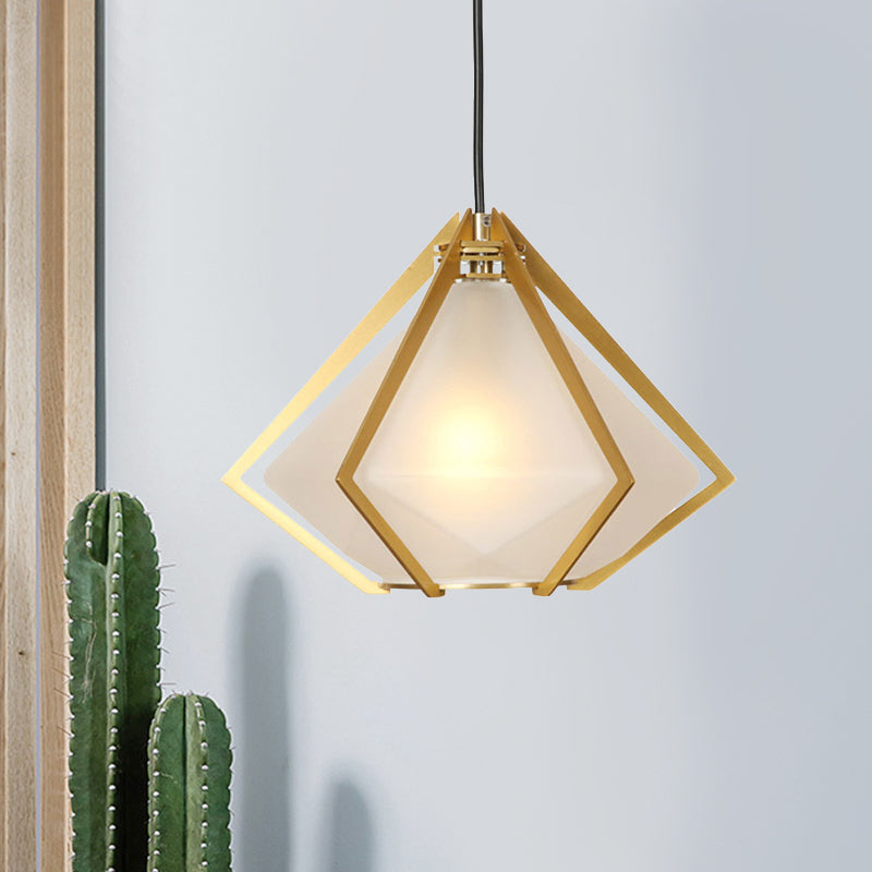 Modern Diamond Office Pendant Light, Green/White Glass, 5"/6.5"/10" Wide, 1-Light, Hanging Ceiling Fixture