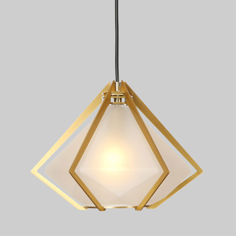 Modern Diamond Office Pendant Light, Green/White Glass, 5"/6.5"/10" Wide, 1-Light, Hanging Ceiling Fixture
