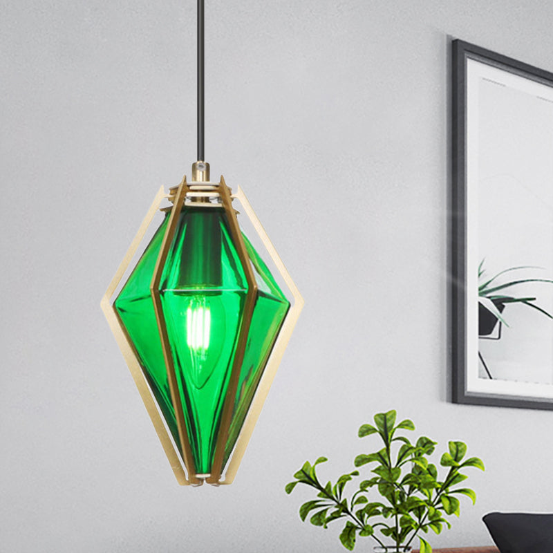 Modern Green/White Glass Diamond Pendant Light - 5/6.5/10 Width 1-Light Office Hanging Ceiling