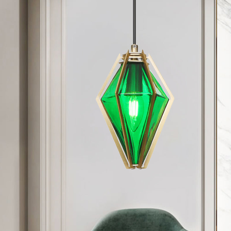 Modern Green/White Glass Diamond Pendant Light - 5/6.5/10 Width 1-Light Office Hanging Ceiling