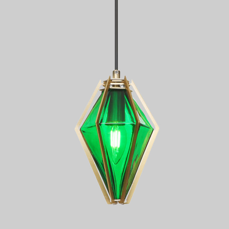 Modern Green/White Glass Diamond Pendant Light - 5/6.5/10 Width 1-Light Office Hanging Ceiling