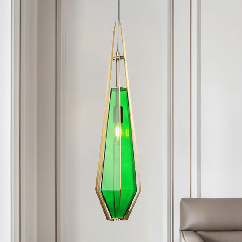 Modern Diamond Office Pendant Light, Green/White Glass, 5"/6.5"/10" Wide, 1-Light, Hanging Ceiling Fixture