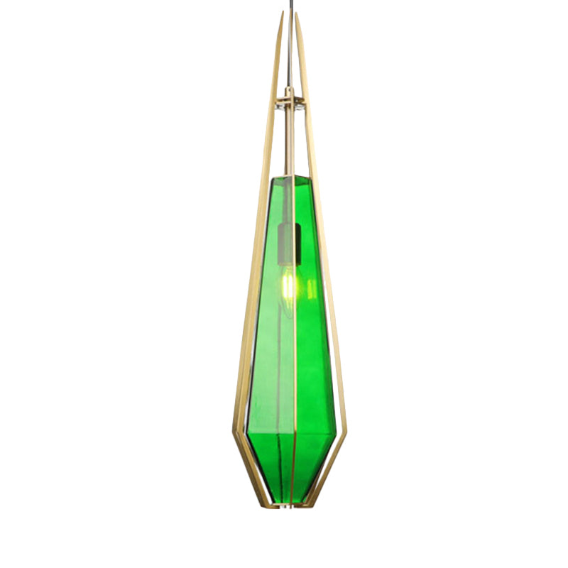 Modern Diamond Office Pendant Light, Green/White Glass, 5"/6.5"/10" Wide, 1-Light, Hanging Ceiling Fixture