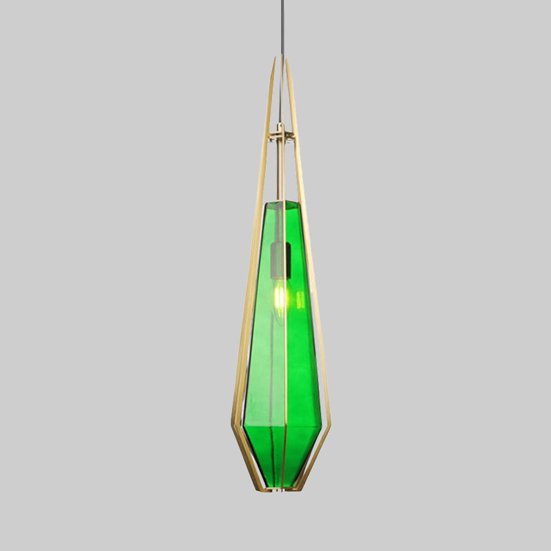 Modern Green/White Glass Diamond Pendant Light - 5/6.5/10 Width 1-Light Office Hanging Ceiling