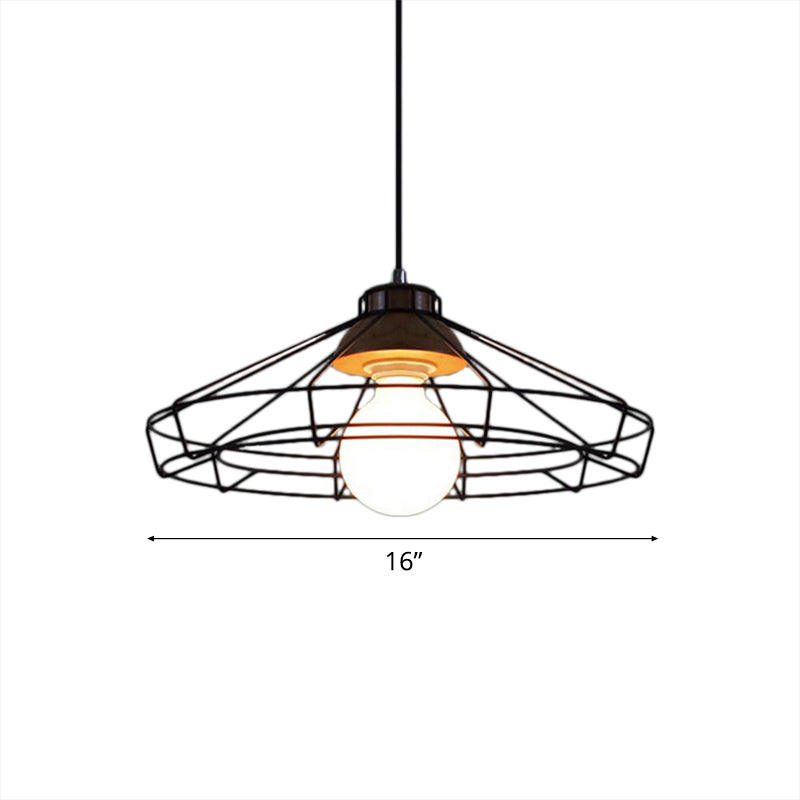 Suspension rétro en métal avec abat-jour en forme de cage cylindrique - Lampe suspendue pour chambre à coucher en noir