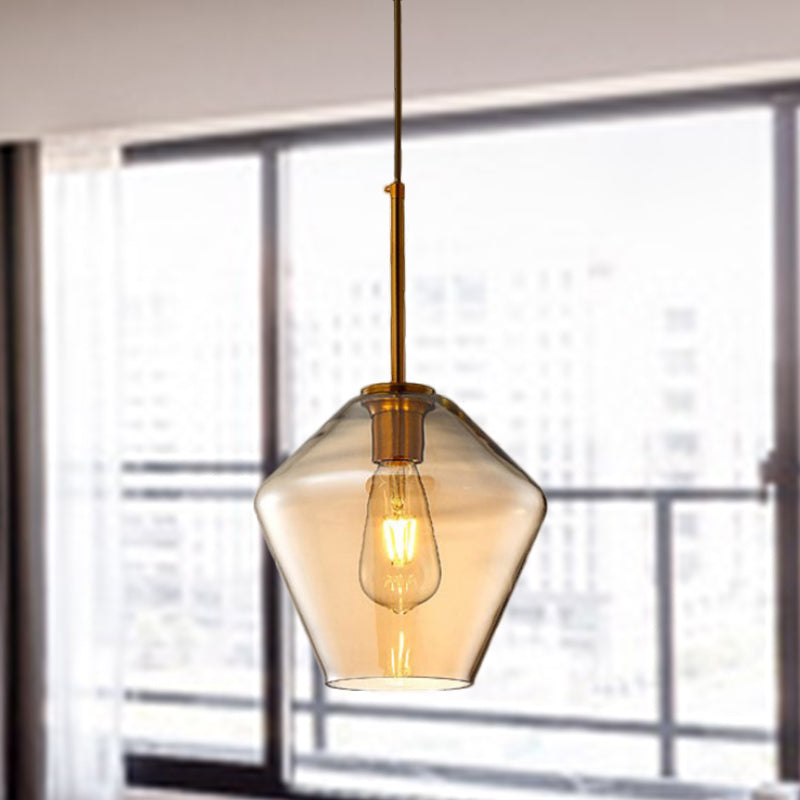 Modern Amber Pendant Lamp for Dining Room with Glass Shade – Triangle/Drum/Cone, 6.5"/9"/12" Wide