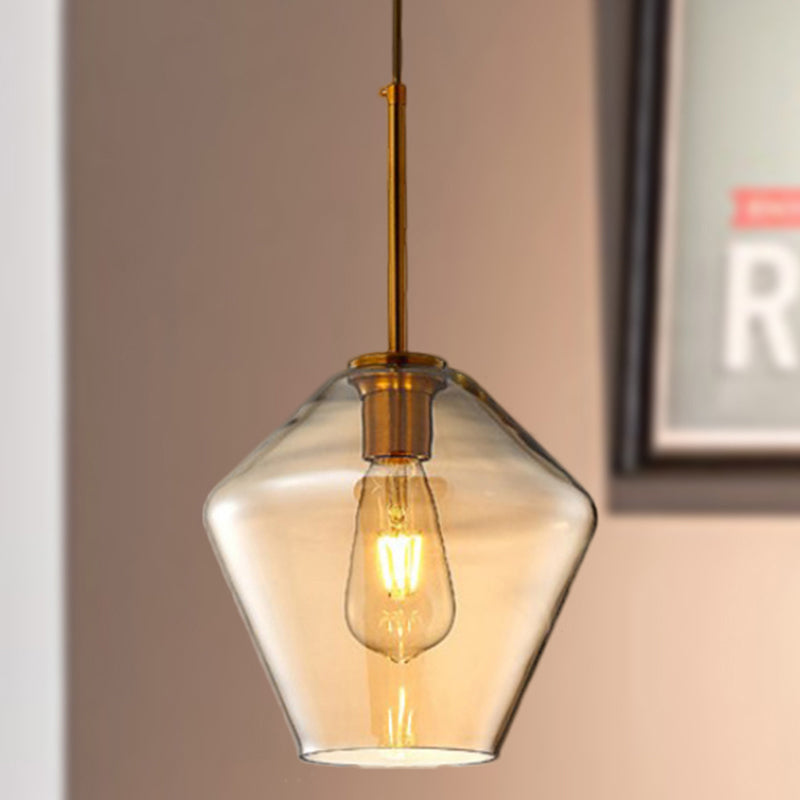 Modern Amber Pendant Lamp for Dining Room with Glass Shade – Triangle/Drum/Cone, 6.5"/9"/12" Wide