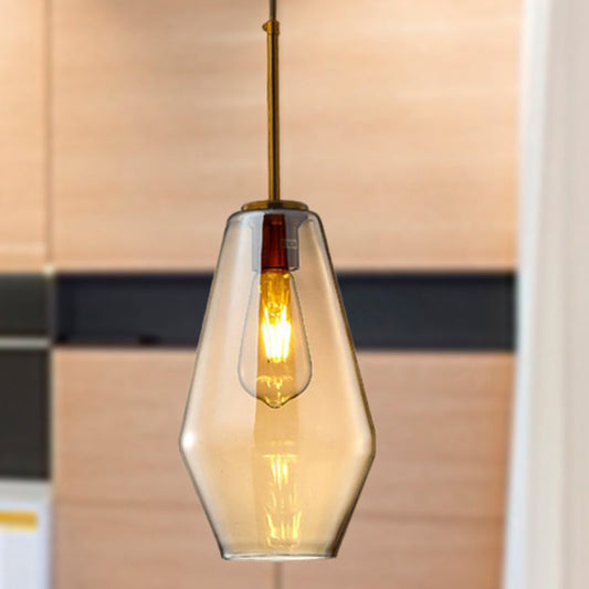 Modern Amber Pendant Lamp for Dining Room with Glass Shade – Triangle/Drum/Cone, 6.5"/9"/12" Wide