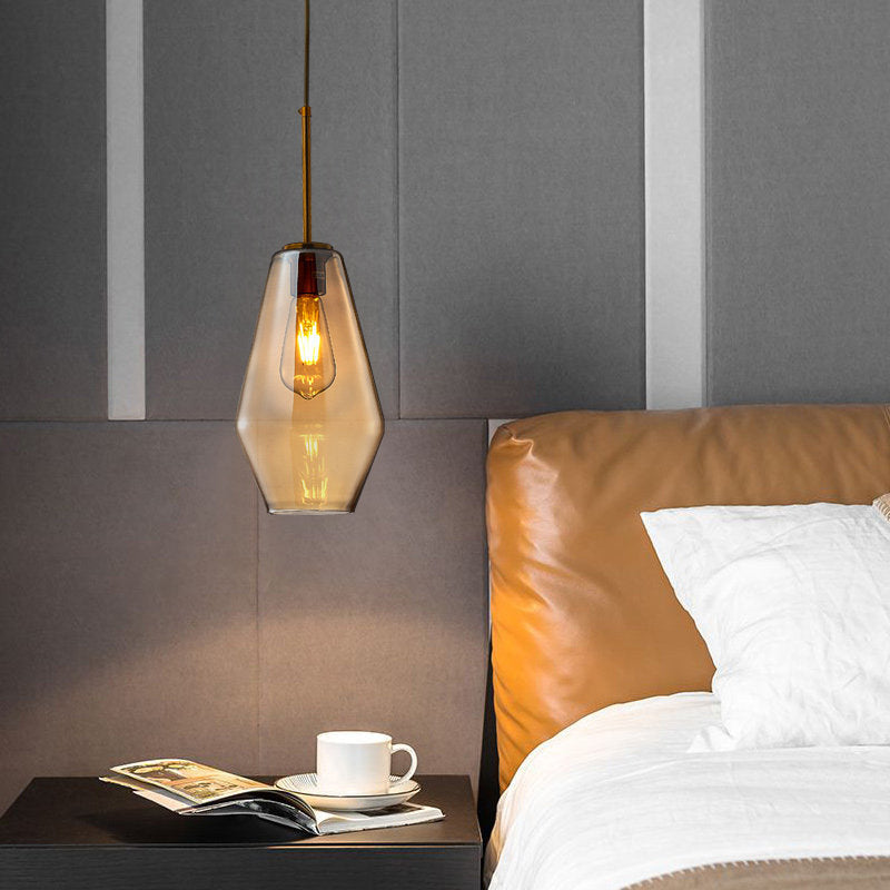 Modern Amber Pendant Lamp for Dining Room with Glass Shade – Triangle/Drum/Cone, 6.5"/9"/12" Wide