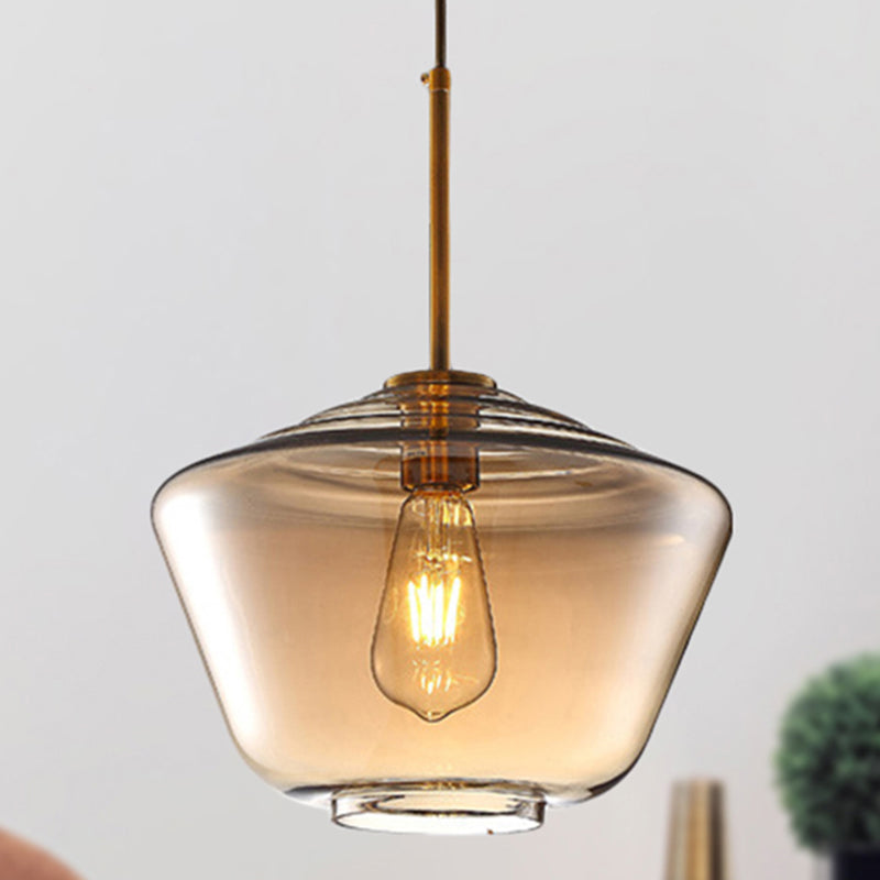 Modern Amber Pendant Lamp for Dining Room with Glass Shade – Triangle/Drum/Cone, 6.5"/9"/12" Wide