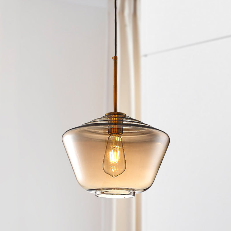 Modern Amber Pendant Lamp for Dining Room with Glass Shade – Triangle/Drum/Cone, 6.5"/9"/12" Wide