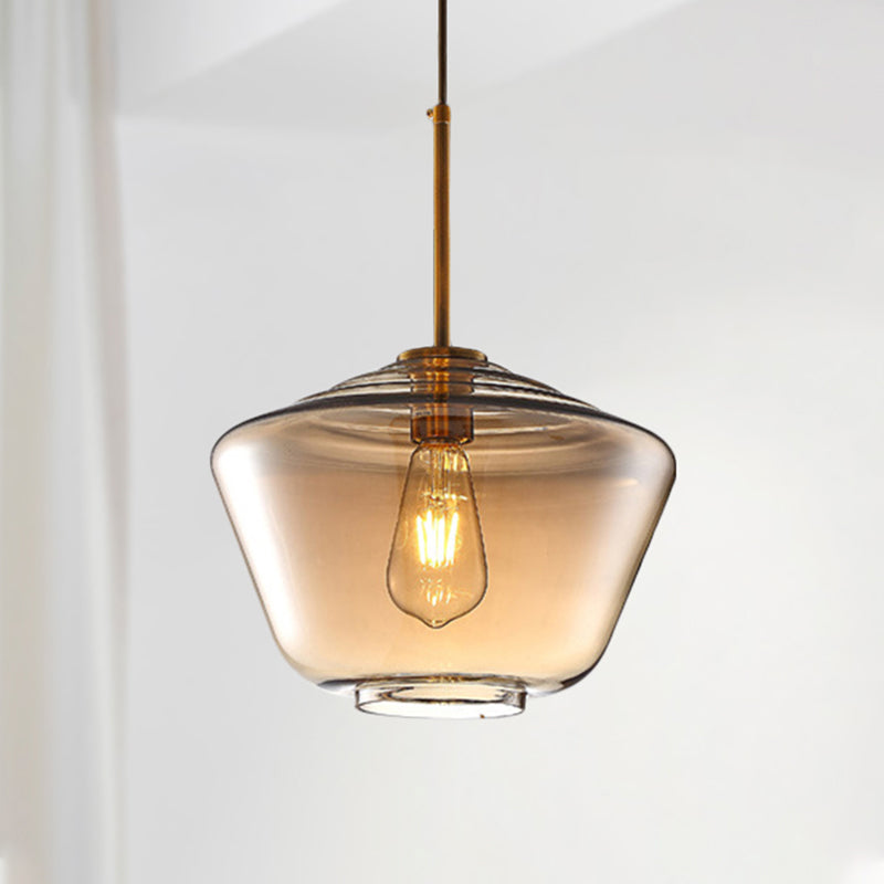 Modern Amber Pendant Lamp for Dining Room with Glass Shade – Triangle/Drum/Cone, 6.5"/9"/12" Wide