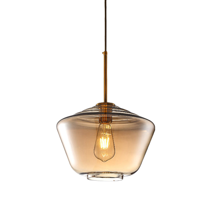 Modern Amber Pendant Lamp for Dining Room with Glass Shade – Triangle/Drum/Cone, 6.5"/9"/12" Wide