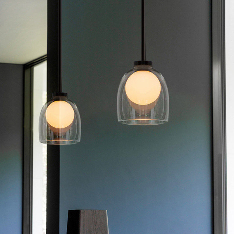 Modern Smoke Gray/Clear Glass Bell Pendant Light - 1-Light Dining Room Hanging Lamp Kit Clear