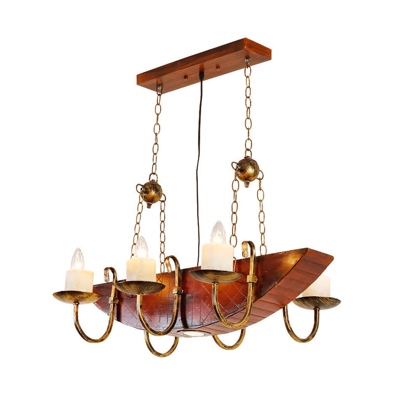 Madelon - Lustre à bougie en laiton antique Lampe suspendue rustique en métal à 6 lumières pour salon avec étagère en bois
