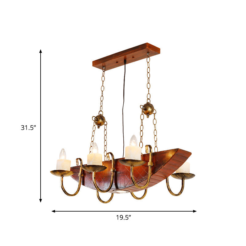 Madelon - Lustre à bougie en laiton antique Lampe suspendue rustique en métal à 6 lumières pour salon avec étagère en bois